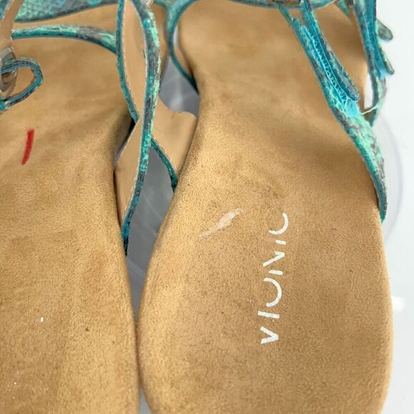 Vionic Women's Dwyn Sandal Size 10 Wedge Heel Slide Snake Patent Triple Strap - Picture 11 of 13